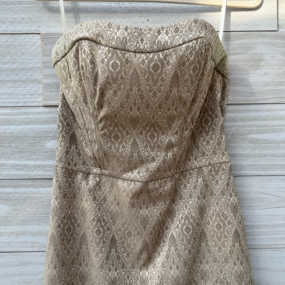 WHBM Strapless Gold Damask Dress NYE Wedding Guest Dresses